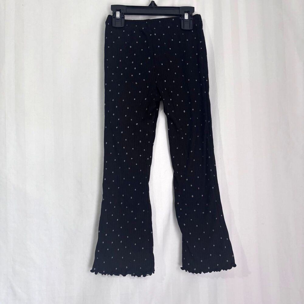 Wonder Nation Girls Black Silver Glitter Dot Flared Lettuce Edge Leggings Size 5